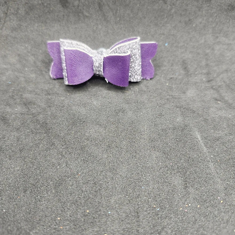Hand Crafted Purple and Silver Bow Hair Clip Faux Leather